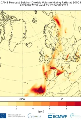 CAMS Total Aerosal Optical Depth at 550nm over the North Atlantic Ocean between 1 June -31 August 2024.