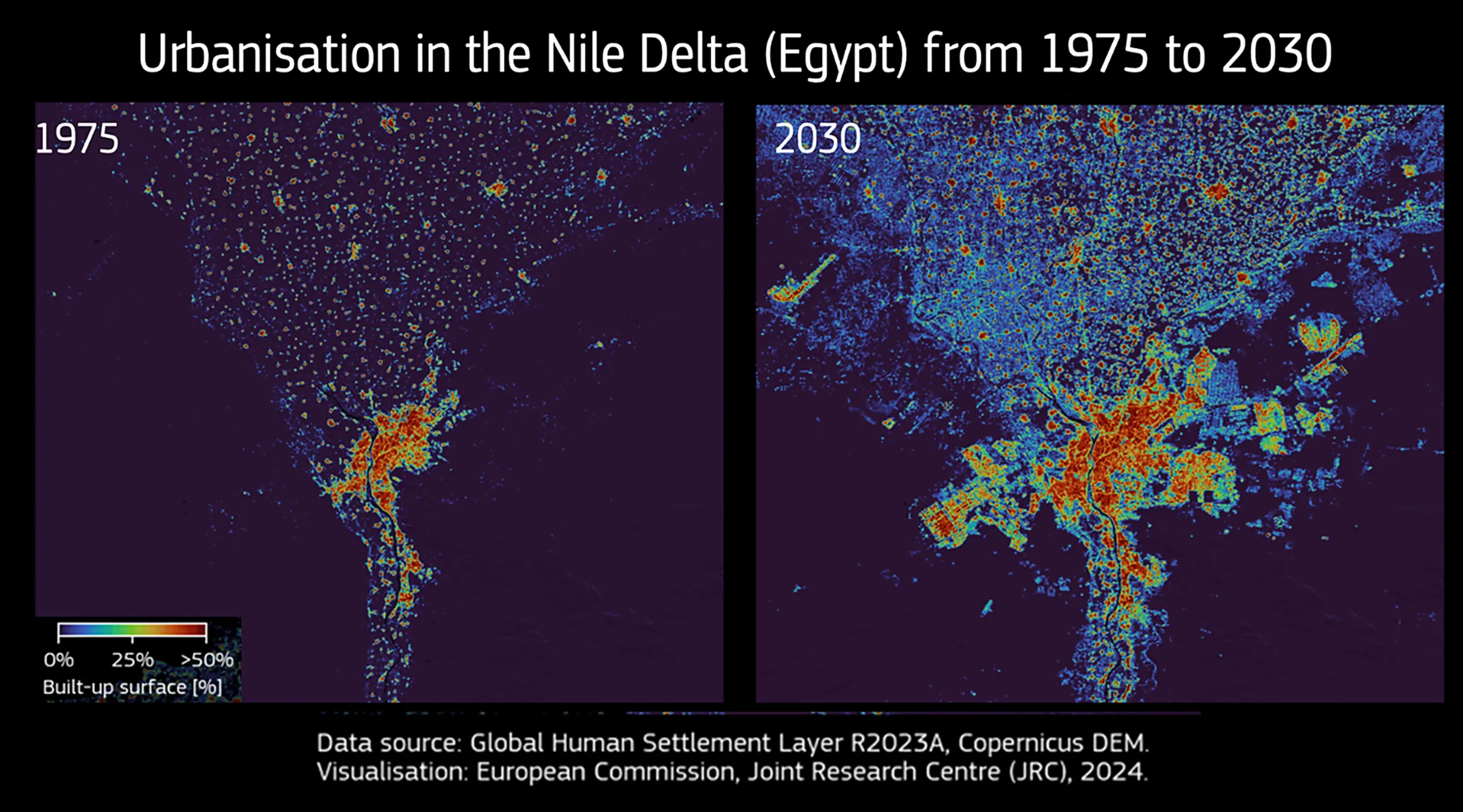 Urbanisation in the Nile Delta (Egypt) from 1975 to 2030